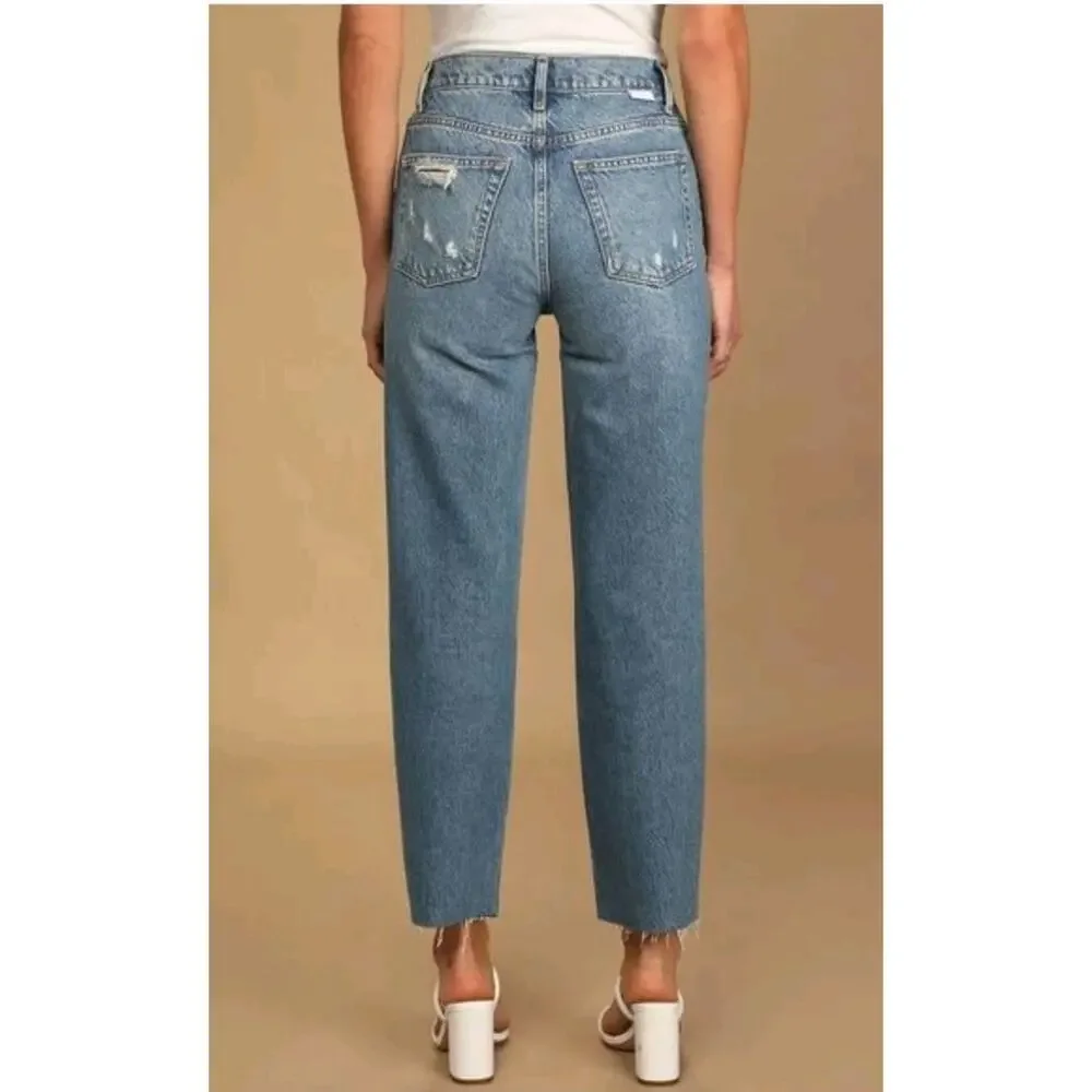 Revolve Boyish Tommy High-Rise Straight Distressed Jeans Button Fly 27 Raw Hem - Picture 3 of 9